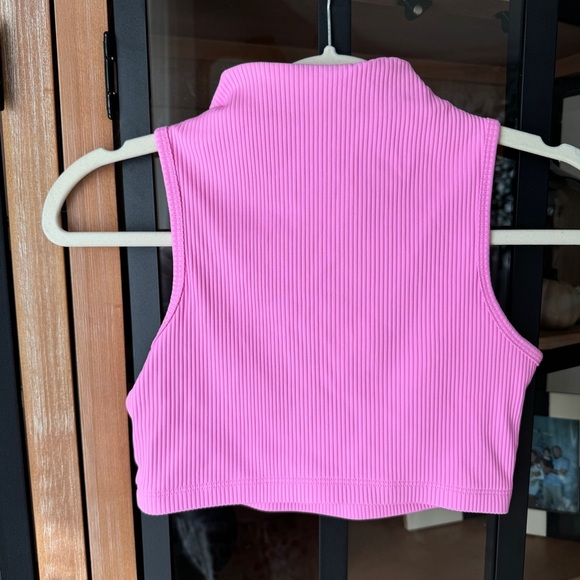 Year of ours ribbed tank crop top workout sports bra barbie pink high mock neck - Picture 4 of 5